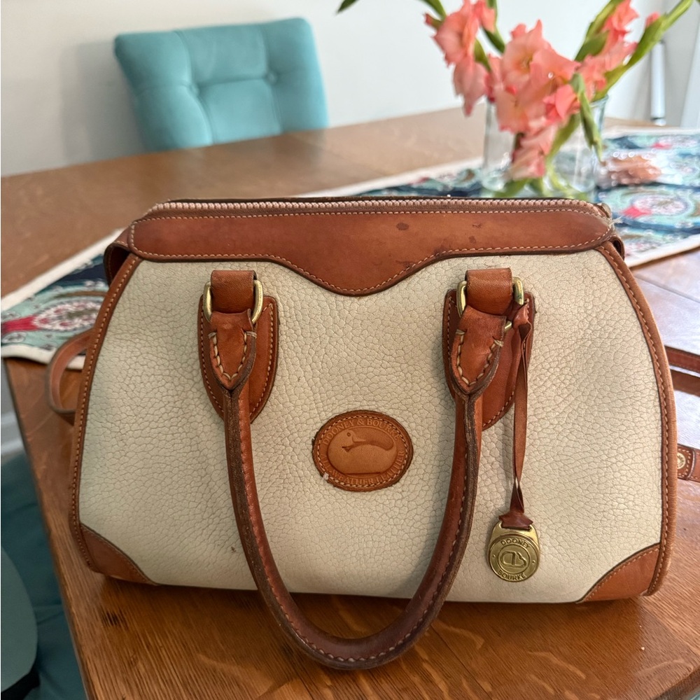 Vintage Dooney & Bourke Cream and Brown Leather Satchel